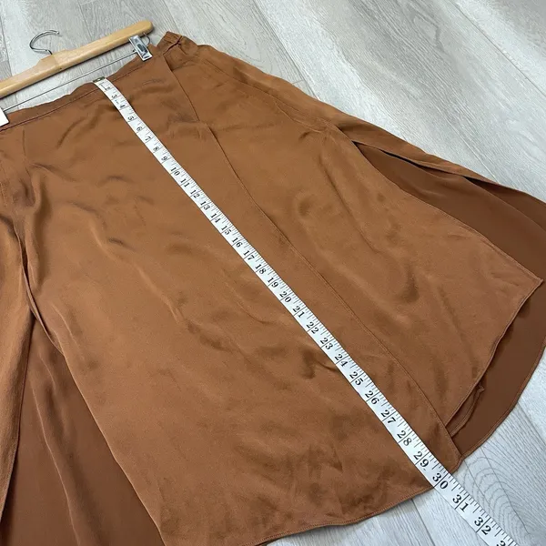 Vince Silk Skirt drape panel midi womens Brown medium minimalist contemporary - Image 7