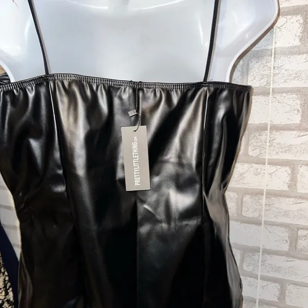 Pretty Little Thing New Black Faux Leather Ruched Bust Cami Top - Image 4