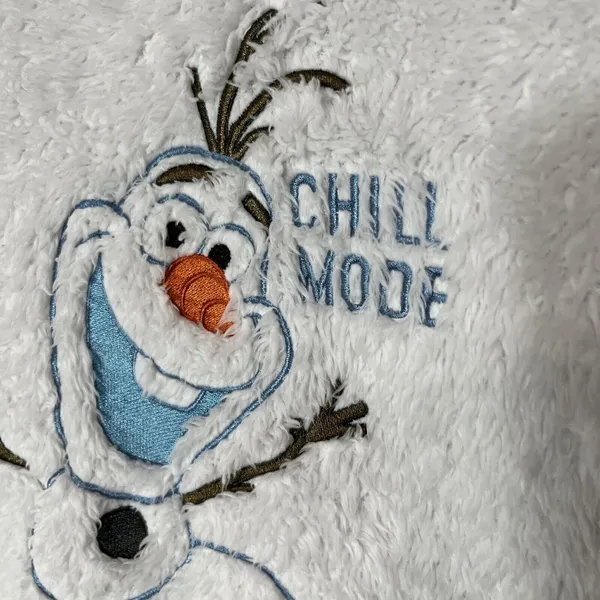 Olaf Frozen Disney Sweatshirt Chill Mode Fuzzy PJ Top‎ Sz S White Snowman - Image 4