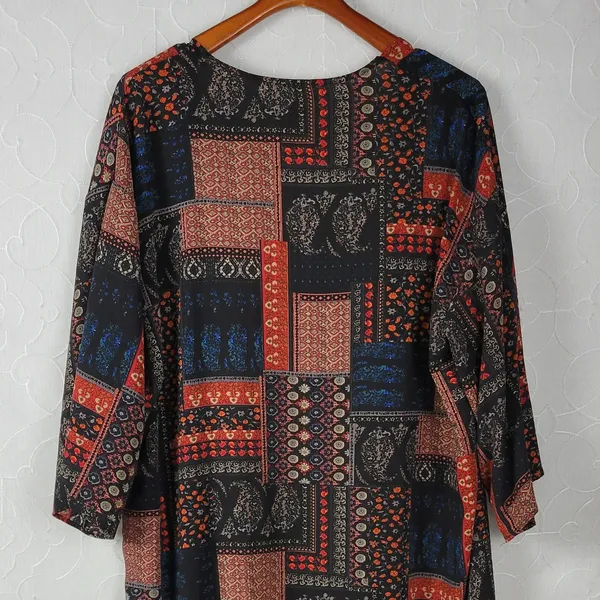 PinkBlush Womens‎ Kimono Cover Up Size L Black Brown Bandana Paisley Print Open - Image 6