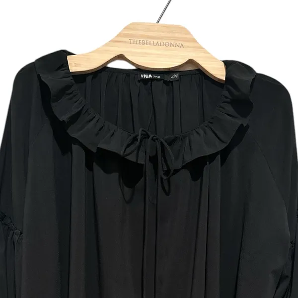 INA LONG puff SLEEVE RUFFLE NECK BOHO OVERSIZED BLOUSE L - Image 5