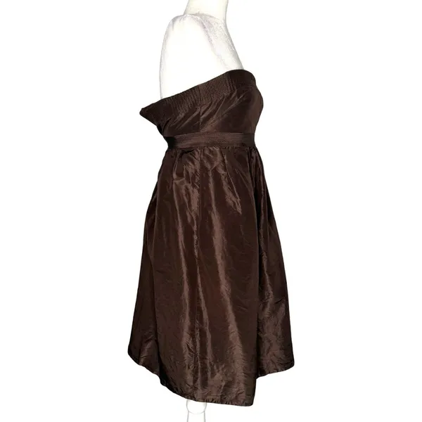 J Crew Strapless‎ Dress 0 XS Brown 100% Silk Satin Lined Babydoll Empire Waist - Image 7