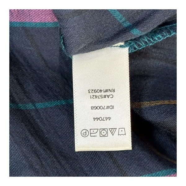 LOFT Plaid Blouse Women Medium Blue Teal Purple‎ Bell Sleeve V-Neck Strappy Back - Image 9