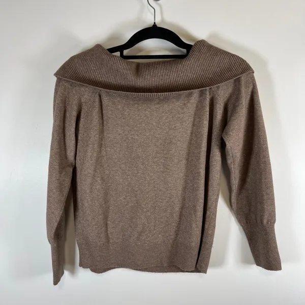 Express‎ Womens Cowl Neck Off Shoulder Sweater Brown Long Sleeve Knit Medium NEW - Image 6