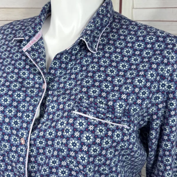 Victorias Secret Snowflakes Flannel Button Up Pajama Top Shirt Blue XL‎ - Image 5
