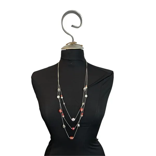 Marked NWT silver and pink beaded layered necklace - Image 2