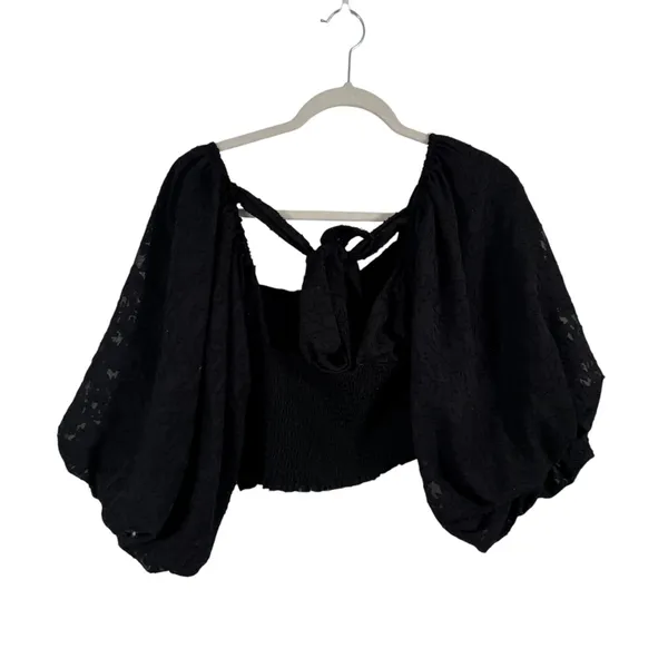 Mustard Seed Black Crop Smocked Blouse Balloon‎ Sleeve Witchygoth Womens Medium - Image 4