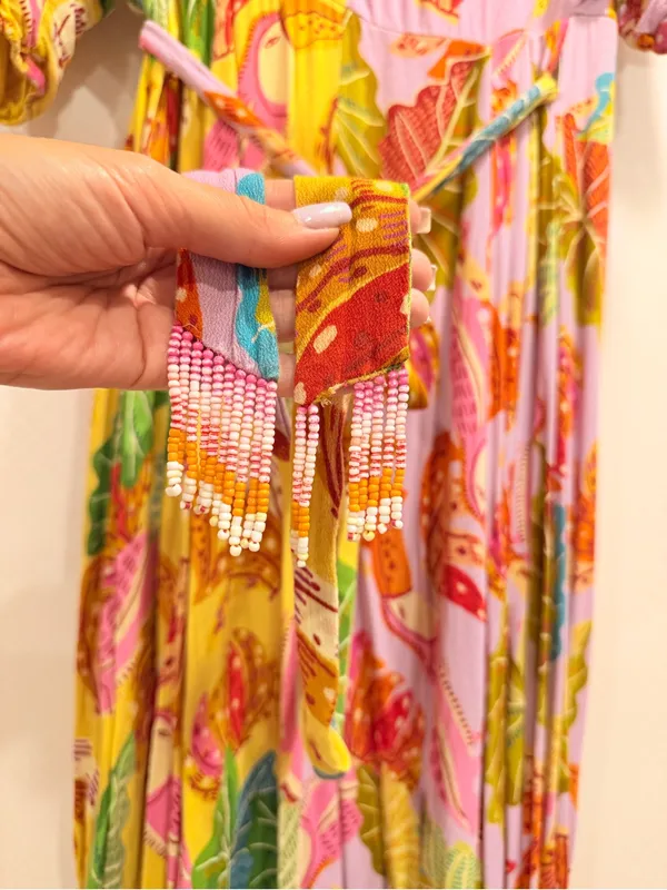 Farm Rio Beaks & Bananas Maxi Wrap Dress Tropical Vacation Midi Size M - Image 7