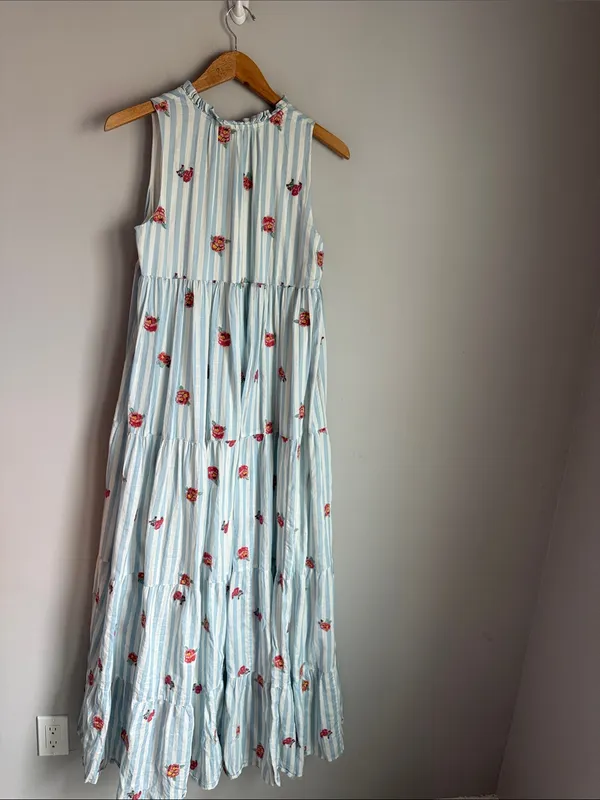 Sézane Blue Stripe Floral Tiered Maxi Dress Far36/US4 - Image 3