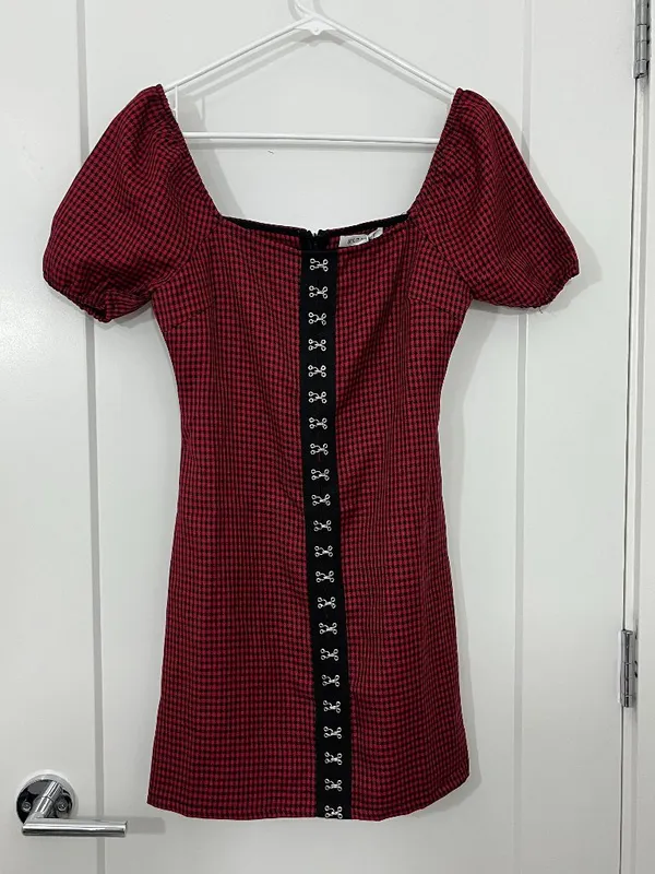 Wild Honey Small Red & Black Buffalo Plaid Goth Mini Dress - Image 3