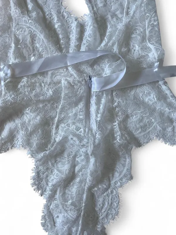 Oh La La Cheri Bridal Naomi Eyelash Lace Halter Teddy Women's Size S/M Paris - Image 4