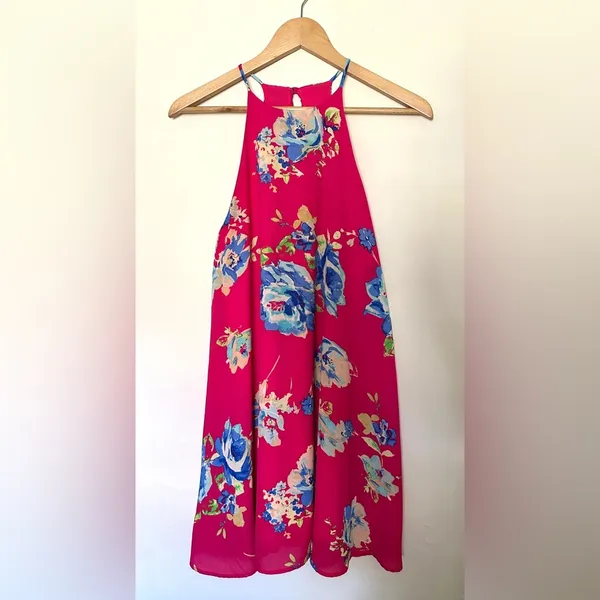 Anthropology Everly Pink Floral‎ Mini Dress Women’s Sz Small Halter Neck - Image 9