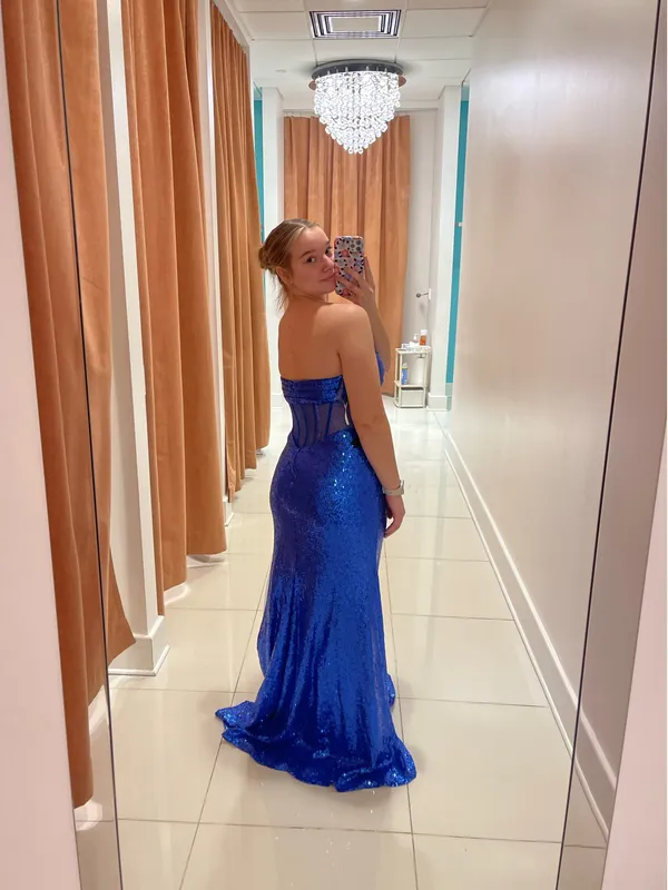 Blue Sequin Camille La Vie Prom Dress - Image 2