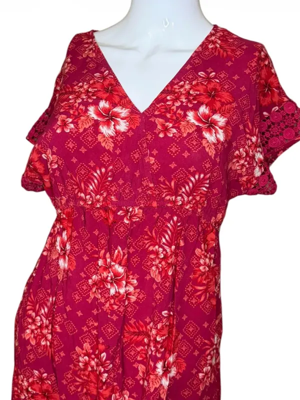 Pink Rose Red Floral V-Neck Mini Dress - Image 2