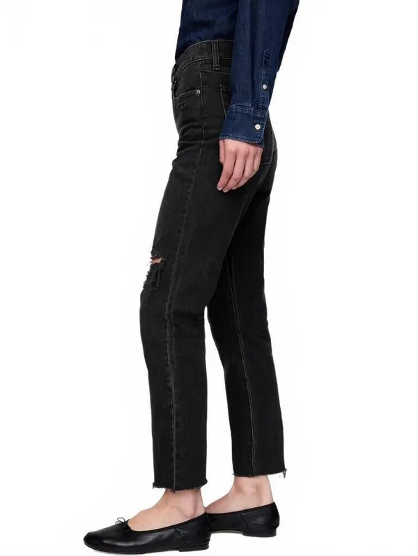 Gap Short High Rise Cheeky Straight Jeans NWT Worn Black Destroy Size 26S - Image 4