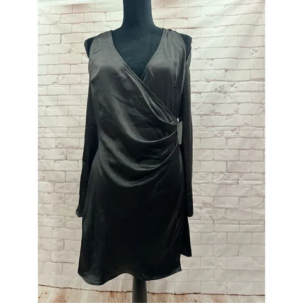 Black Cold Shoulder Long‎ Sleeve Mini Dress Wrap V Neck Cocktail - Image 6