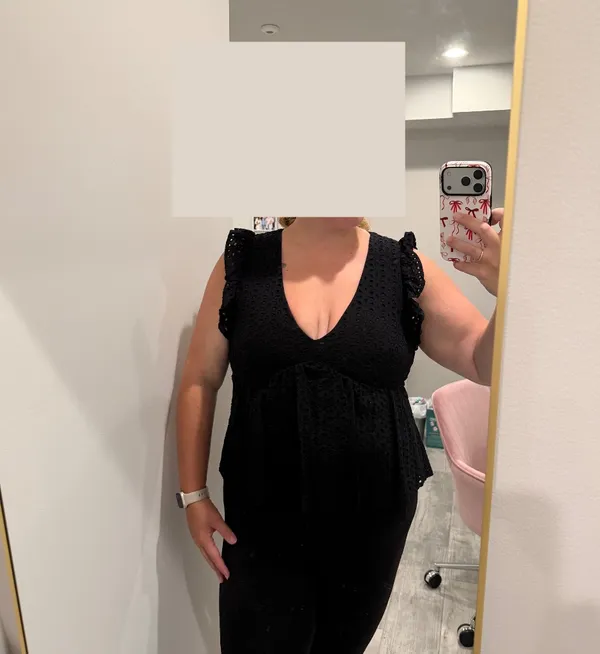 Black Eyelet Peplum Sleeveless Top - Image 2