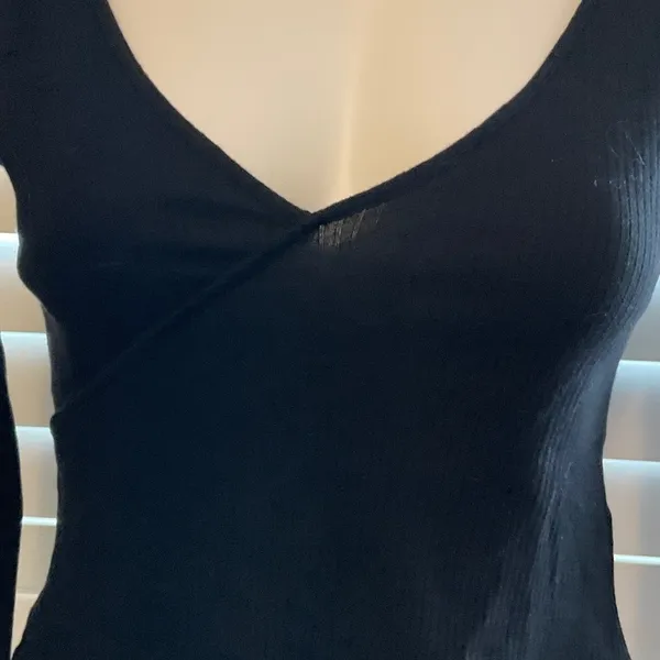 Divided Black Ribbed V-Neck Blouse - Image 2