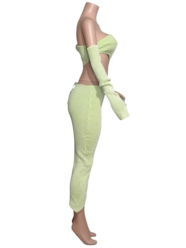 BAOBAB Botanico Ribbed Knit Asymmetrical Dress, Mantis, Medium - Image 9