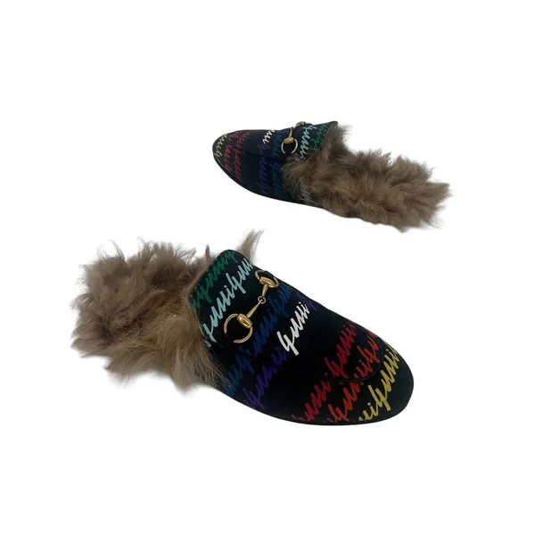 Gucci Garden Princetown GG‎ Cloth Fur Lined Mule Slippers 36 - Image 5
