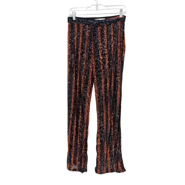 Zara The Abbey Flared Sequin Pants Women S Orange Black Striped Retro Party Glam - Image 4