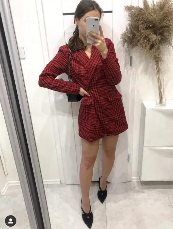ZARA Red Houndstooth Jumpsuit Dress - Image 8