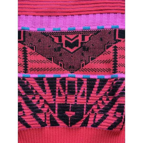 Nils Vintage Sweater Size Medium‎ Red Pink Geometric Pullover Ski 80s Wool Blend - Image 4