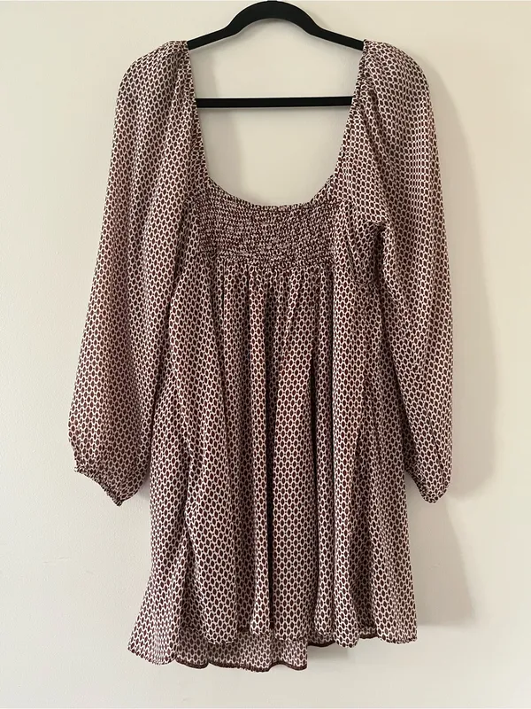 Abercrombie Babydoll Brown Mini Dress Medium Romantic Soft Girl Fall Date Night - Image 5