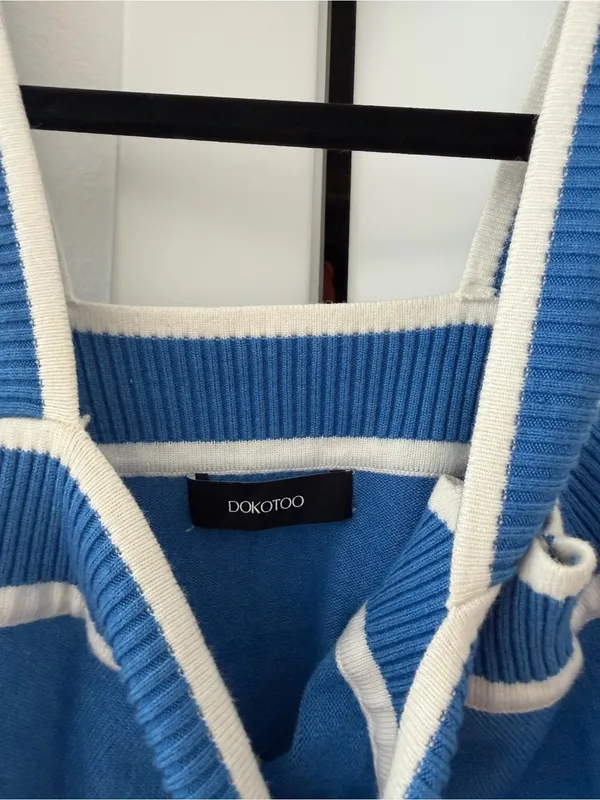 Blue Contrast Trim Knit Tank Top - Image 4