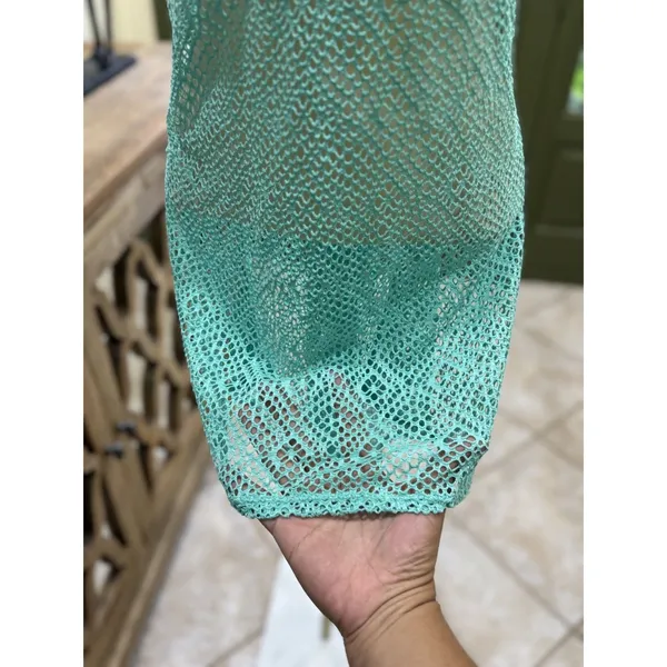 Turquoise crochet scoop neck swimsuit cover up dress size L - Image 3