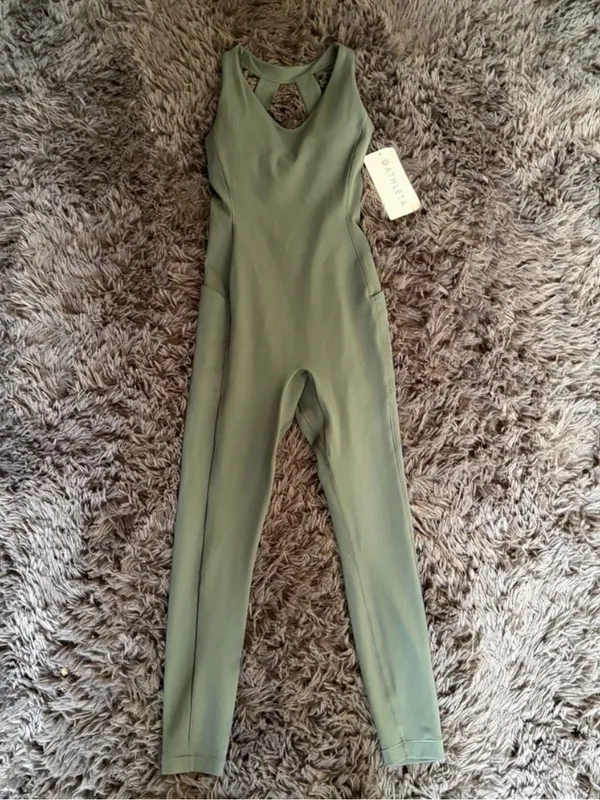 Athleta Transcend green full length activewear workout Bodysuit size xxs NWT - Image 2