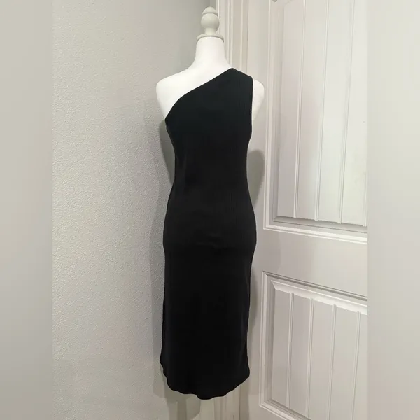 GAP Rib One-Shoulder Black Midi Dress Size M - Image 2
