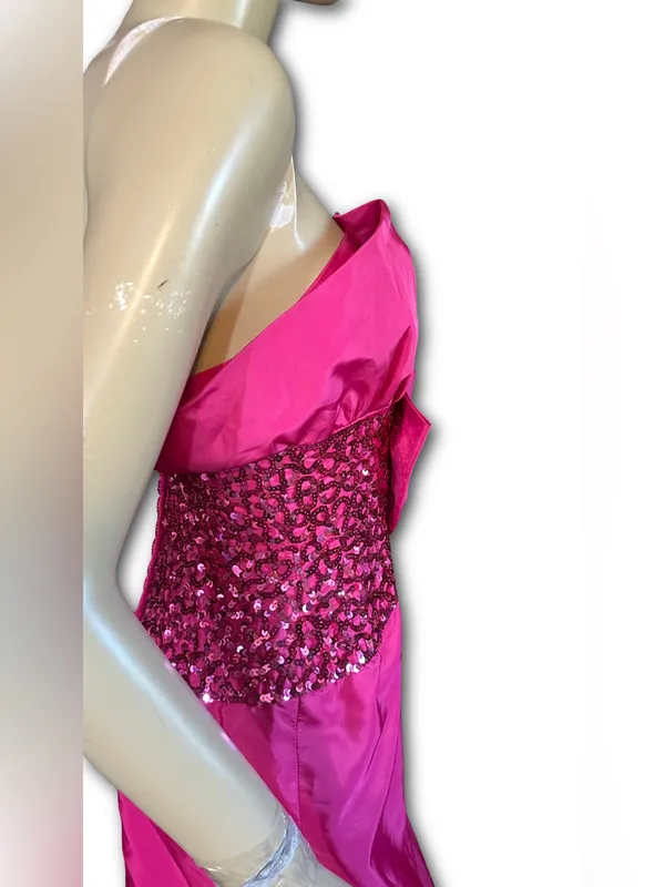 Vintage 1980'S Hot Pink Mike Benet Strapless Satin & Rhinestone Formal Dress (Xs - Image 9