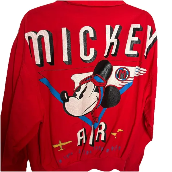 Vintage Red Mickey Mouse Air Flight Jacket Size Medium 1970s Zip Up Pockets - Image 5