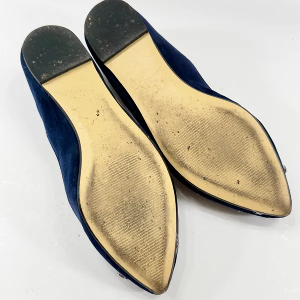 Ann Taylor Ballet Suede Flats Shoes Women's Jeweled Floral Toe Blue Size 7.5 - Image 5