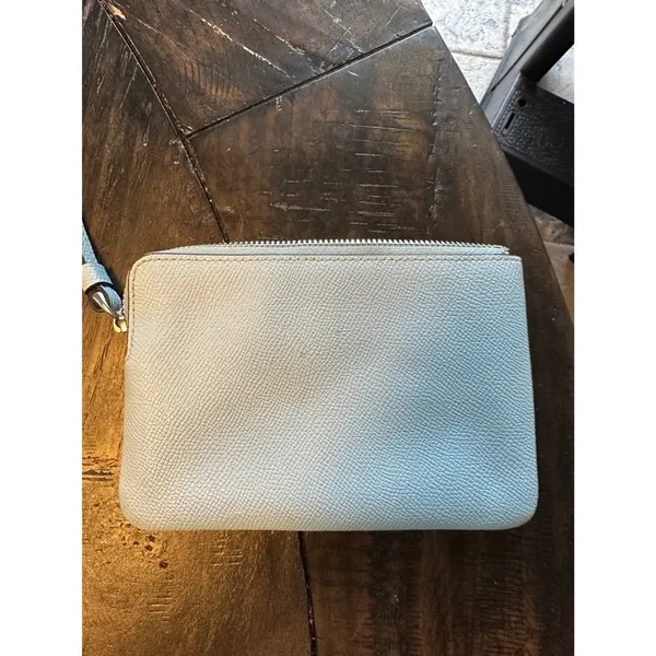 Coach Corner Zip Wristlet Light‎ Blue Crossgrain Leather 58032 Gold Logo - Image 2