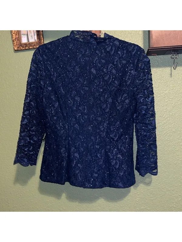 Alex Evenings navy blue glitter lace top vintage • black tie evening dress top - Image 5