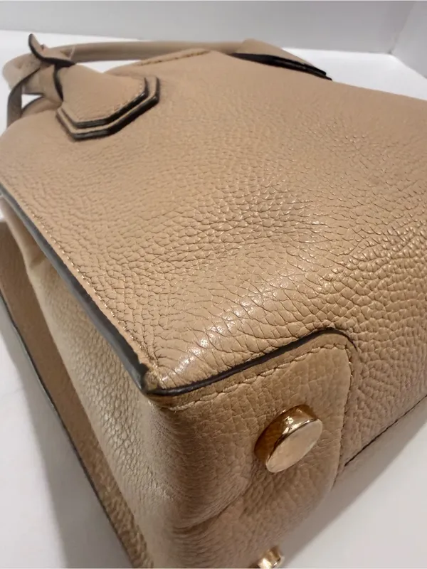 Michael Kors Mercer Small Pebbled Leather Satchel Crossbody Beige Gold - Image 8