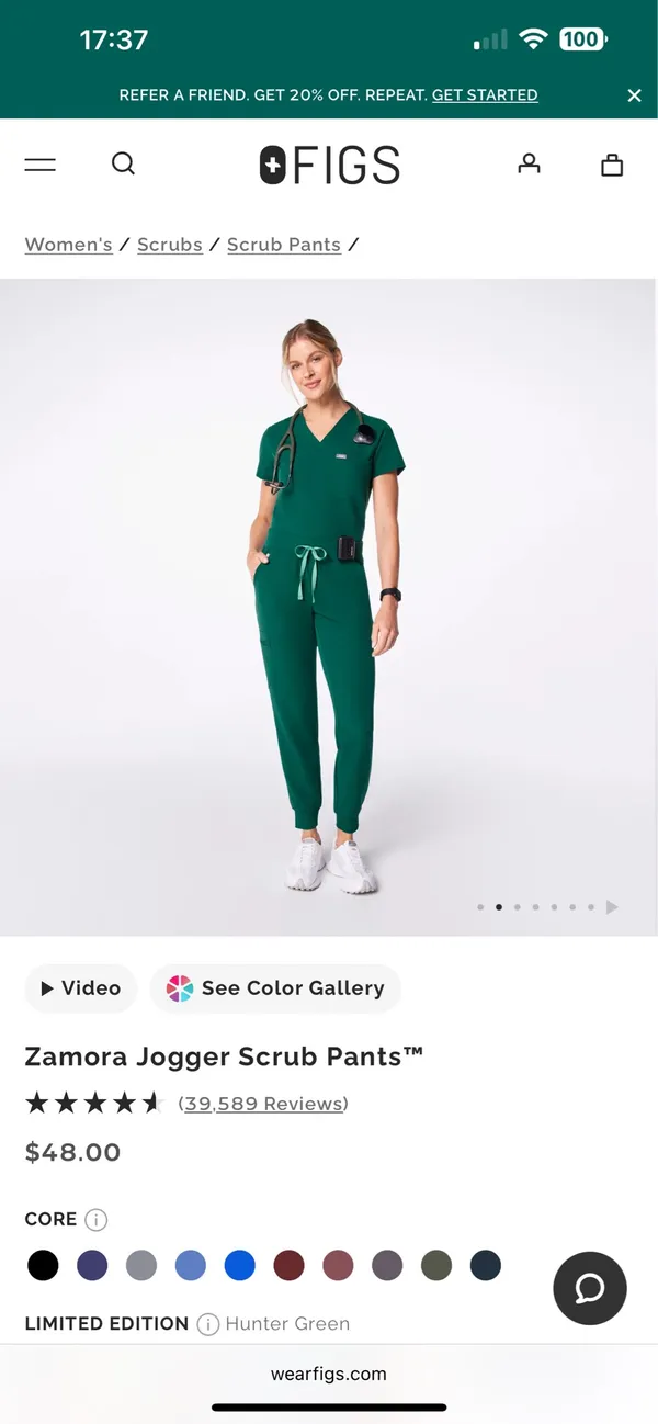 FIGS Scrub Pants Jogger Hunter Green - Image 3