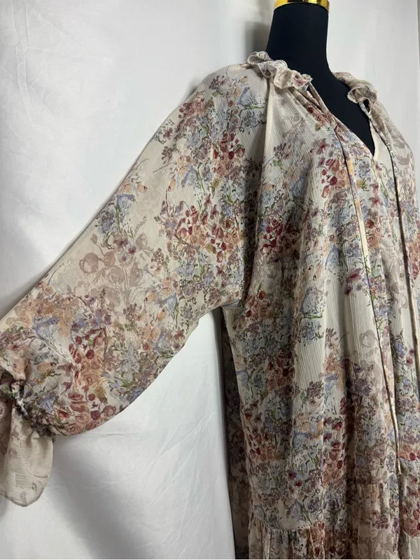 VICI Women's Sheer Floral Maxi Dress Tiered Ruffle Boho Long Sleeve cottagecore - Image 4