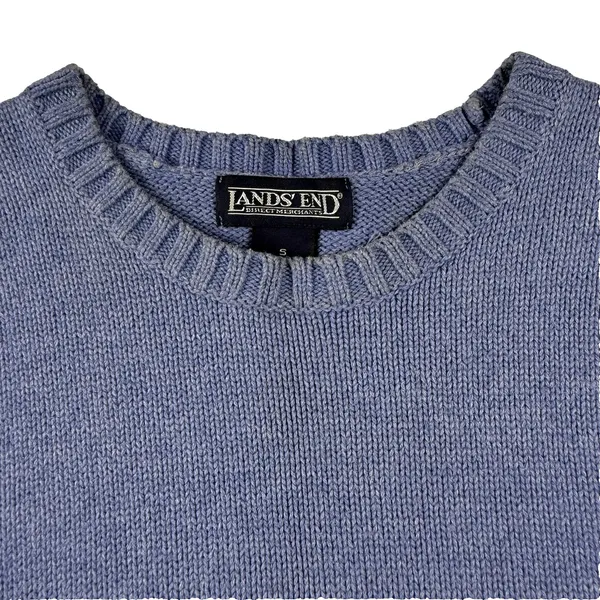 Lands' End Womens Small Faded Blank‎ Cotton Knit Sweater Blue Classic - Image 4