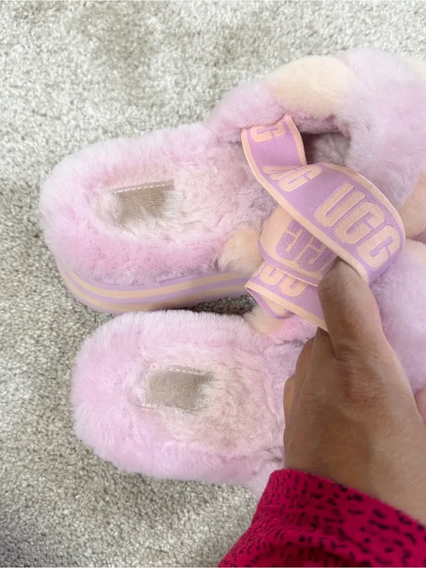 UGG Women’s Disco Stripe Combo Fluff Primrose Pink Slide Flatform 7 - Image 11