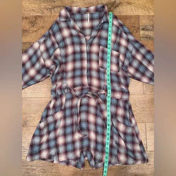 Free People Viscose Blend Before I Let Go Plaid Romper in Blue & Brown Tie Wasit - Image 10