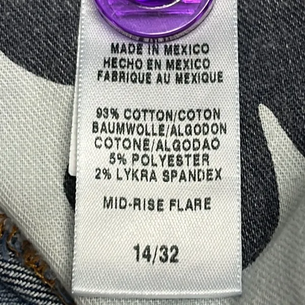 Lucky Brand Medium Blue Distressed 5- Pocket Mid-Rise Flare Jeans-Size 32/14 - Image 14