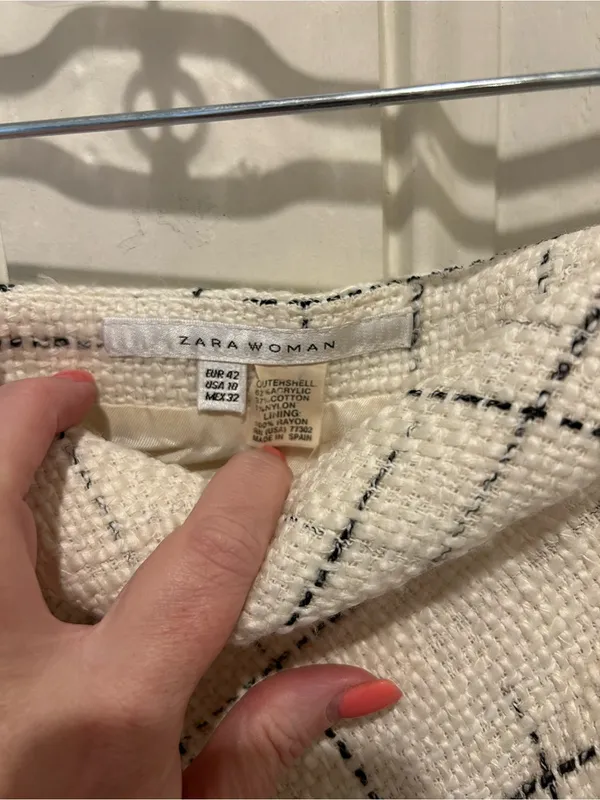 Zara White Tweed A-Line Skirt with Black Windowpane - Image 3