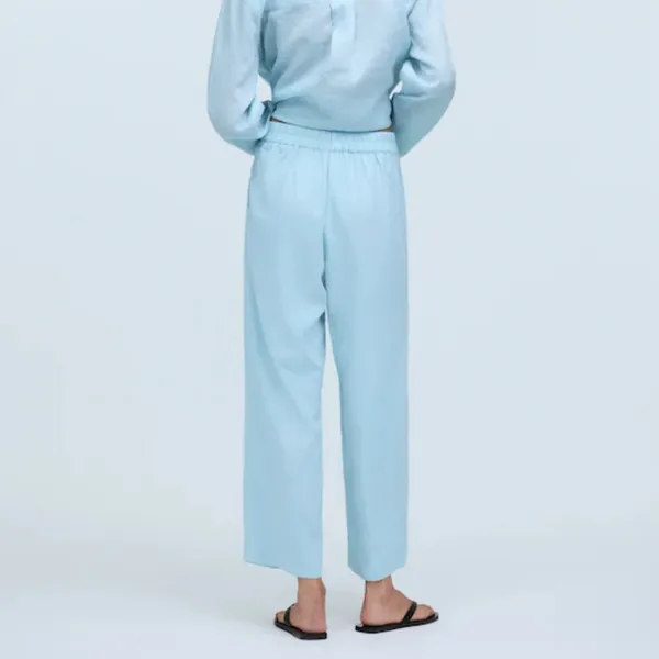 Madewell Pull-On Wide Straight Leg Crop Linen Pants‎ in Blue Heron Size 8 - Image 4