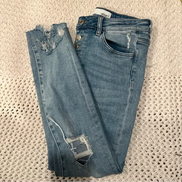 Vervet Jeans Womens Size 29 Blue Denim Stretch Distressed Skinny Leg Button Fly - Image 2
