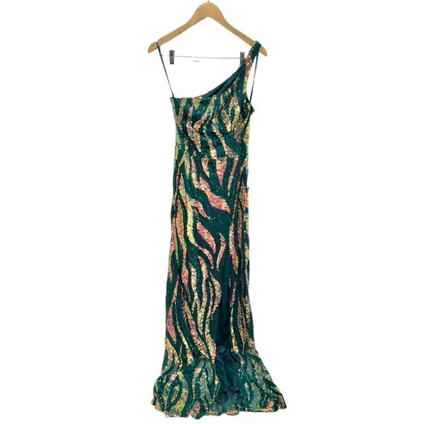 City‎ Studio Dress Juniors' Sequin One-Shoulder Slit Gown Size 11 Green Gold NWT - Image 4