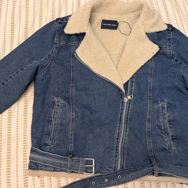 Calvin Klein Jeans Denim Shearling Jacket Jean coat trendy fall - Image 6