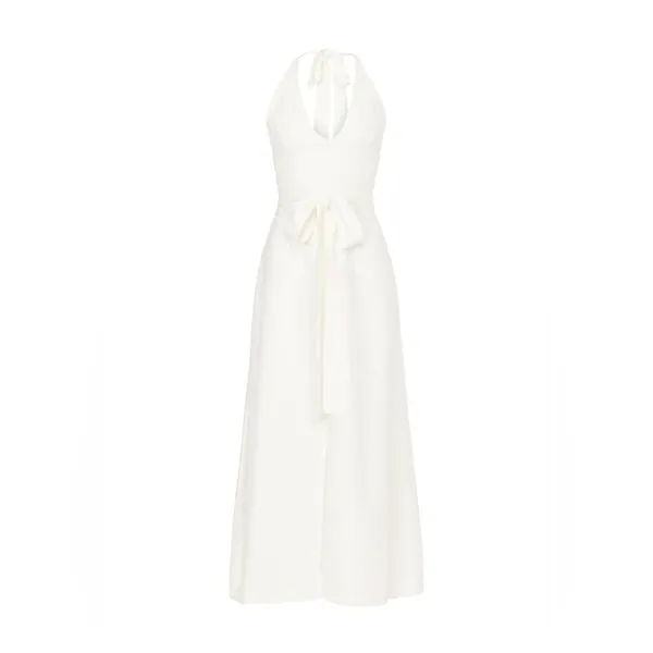 RTR Saunders Collective White Halter Maxi Slit Dress Linen Blend Size 10 - Image 3